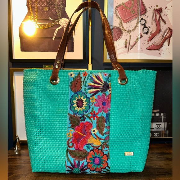 Oaxaca Handwoven Plastic & Embroidered Handbag Tote - Picture 1 of 5